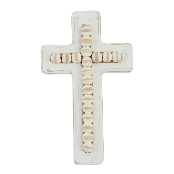 MudPie Small White Beaded Wood Cross