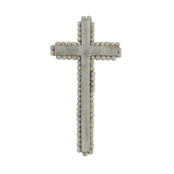 MudPie Medium Gray Beaded Wood Cross