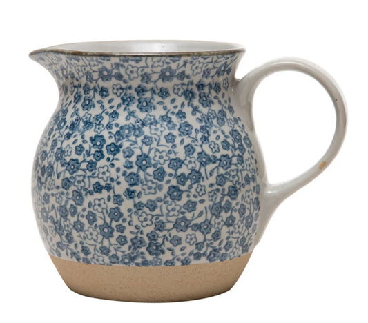 Hand-Painted Stoneware Floral Pitcher