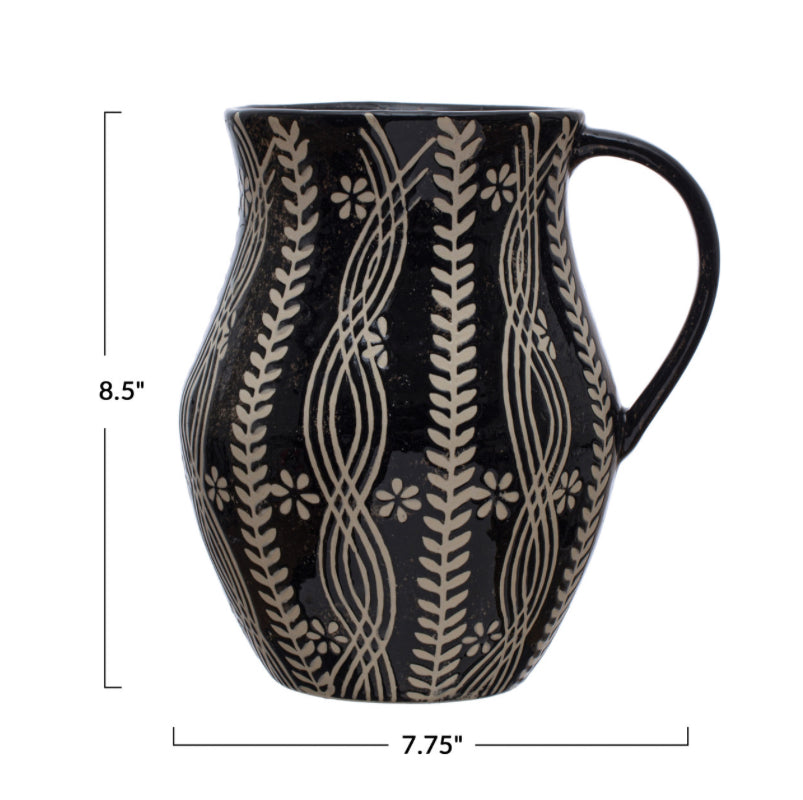 Black Floral Stoneware Pitcher